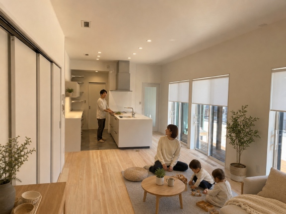 開放的なLDKで家族がくつろぐ住まい