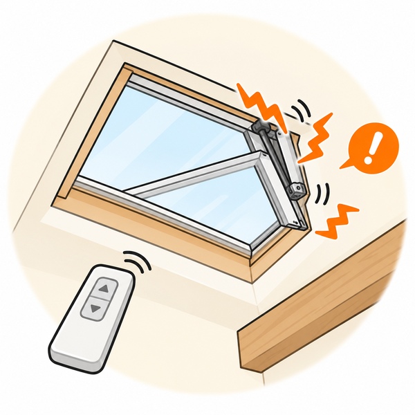 開閉部の不具合や異音を、注意マークで示した電動天窓のイラスト
